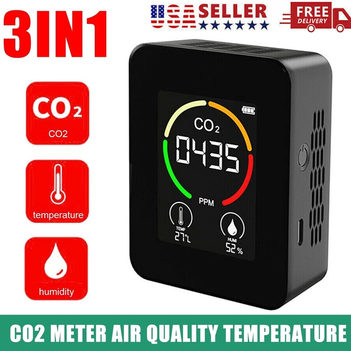 Okeeyseda Luchtkwaliteitsmonitor 12 in 1 PM2.5 PM10 Deeltjesteller met Alarm CO-detector CO-meter voor kantoor of school wit