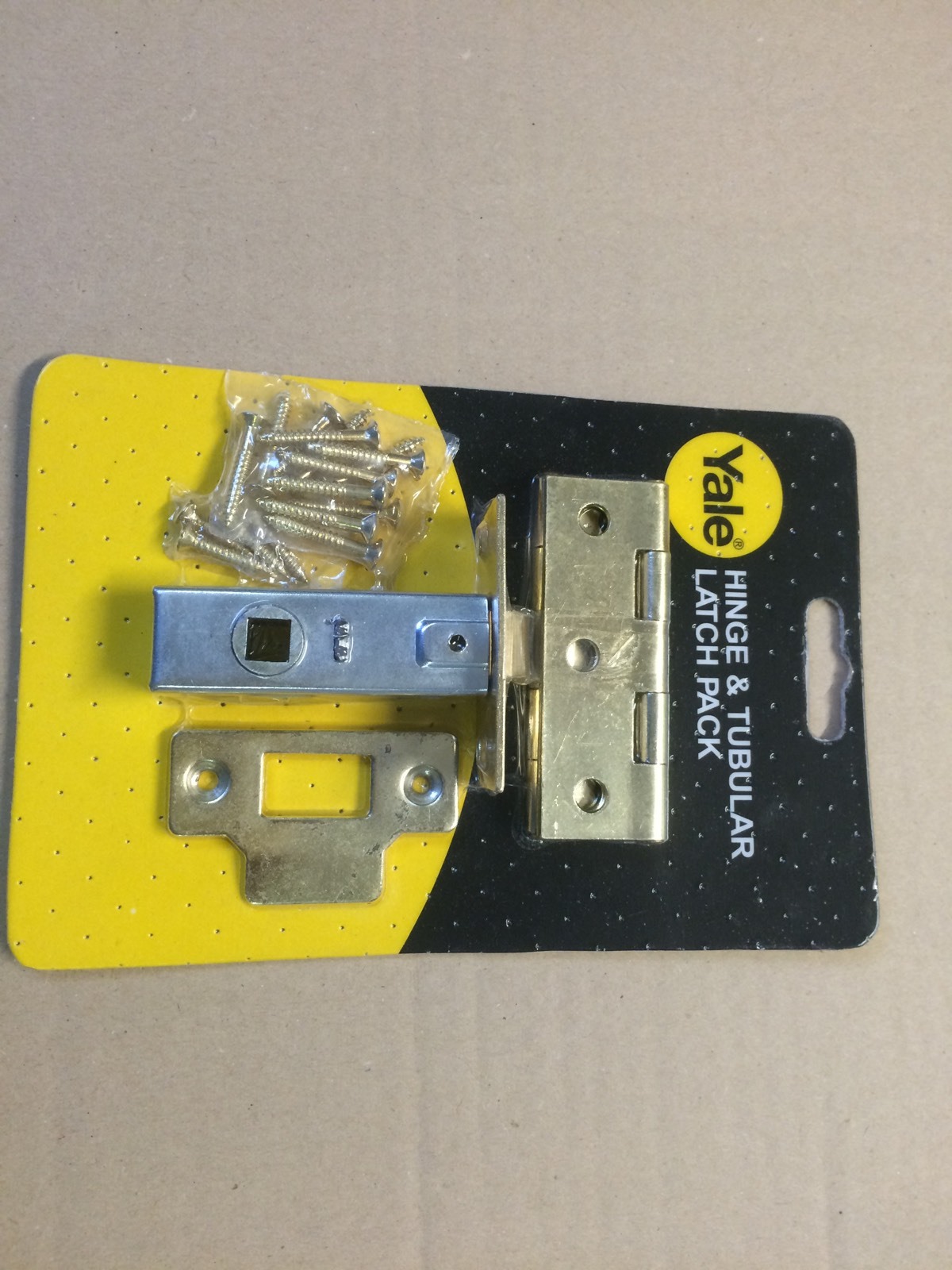 YALE HINGE & TUBULAR MORTICE DOOR LATCH PACK 64mm 2 1/2"" 2.5"" - BRASS FINISH