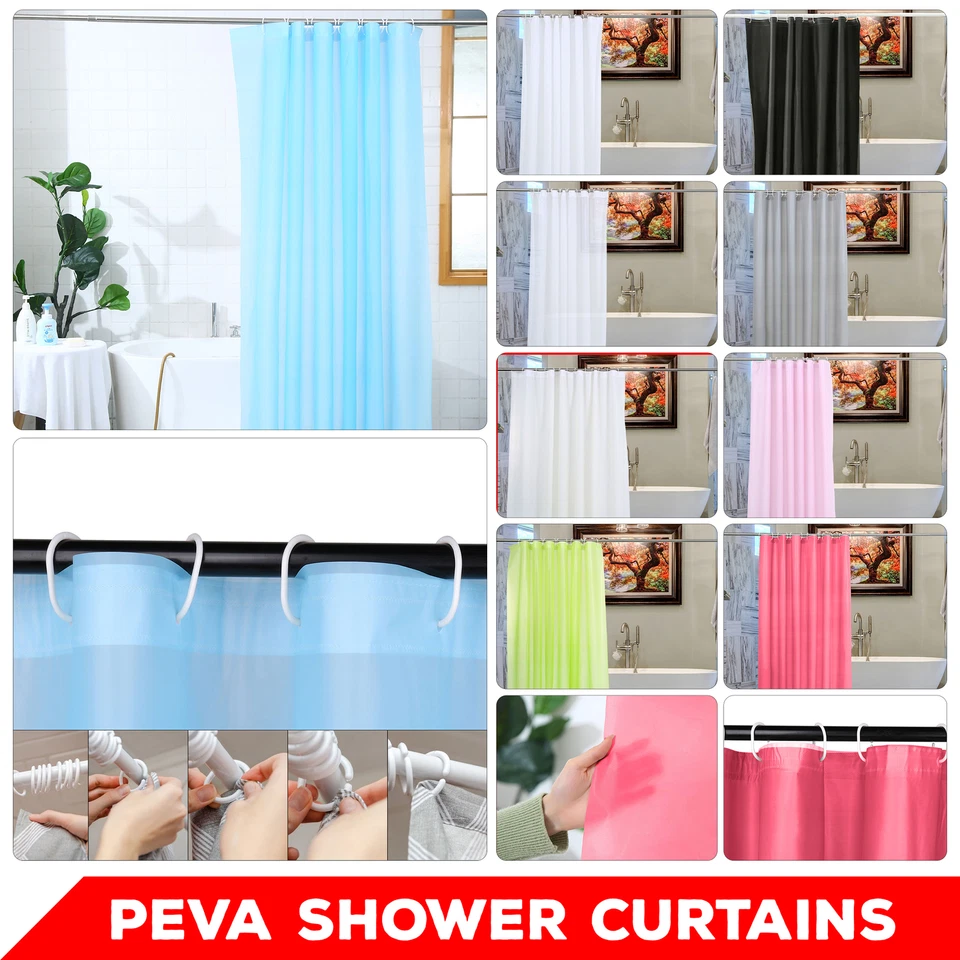 Plain Bathroom Shower Curtain Waterproof Mildew Resistant Curtains 180x180cm