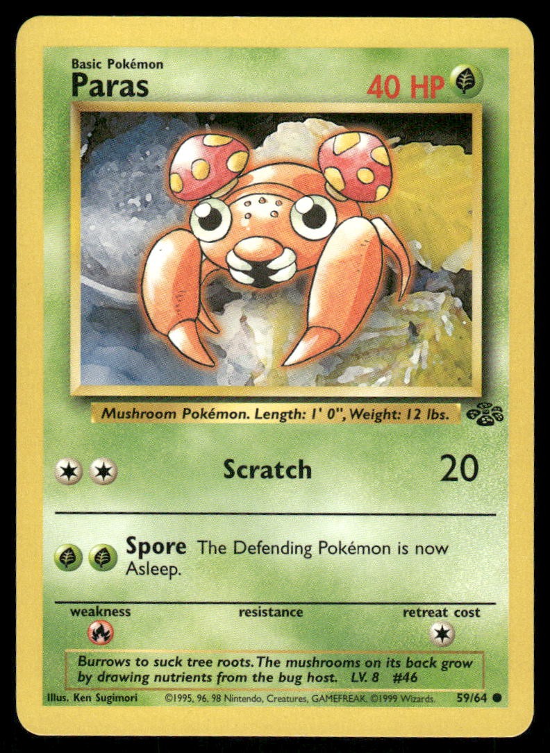 Pokemon Cards Paras 59/64 Unlimited Jungle WOTC Common NM
