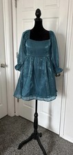 THIRTY THIRTY Teal Babydoll Mini Dress Women's M Bubble Princess Organza Lined