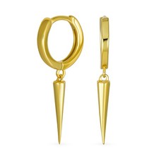 Biker Huggie Hoop Dangle Spike Earrings Gold Plated Sterling Silver