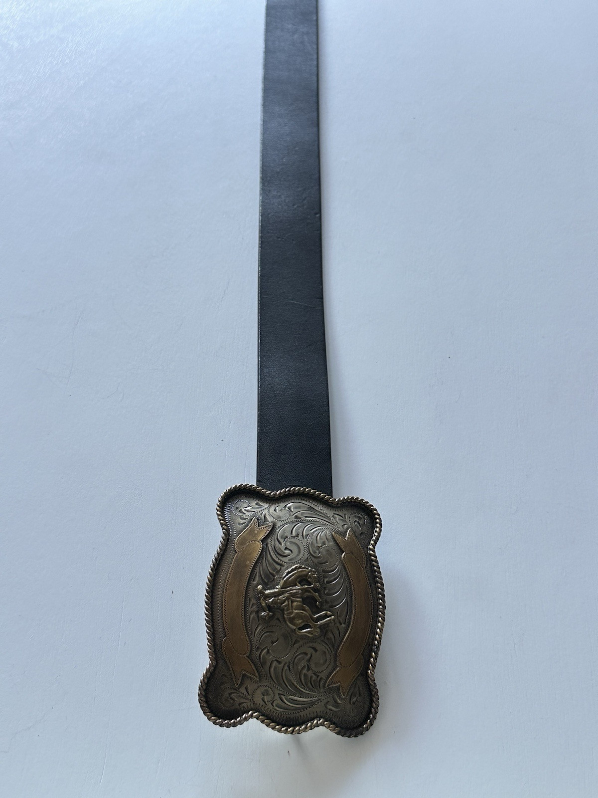 Ralph Lauren Women’s Western TOOLED Black Leather Belt RODEO Large image 4
