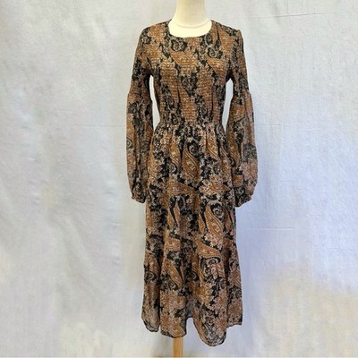 Minkpink Persian Paradise Smocked Tiered Midi Dress Paisley Print size Medium
