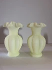 Vintage Fenton 6” Satin Custard Uranium Glass Vase Pair