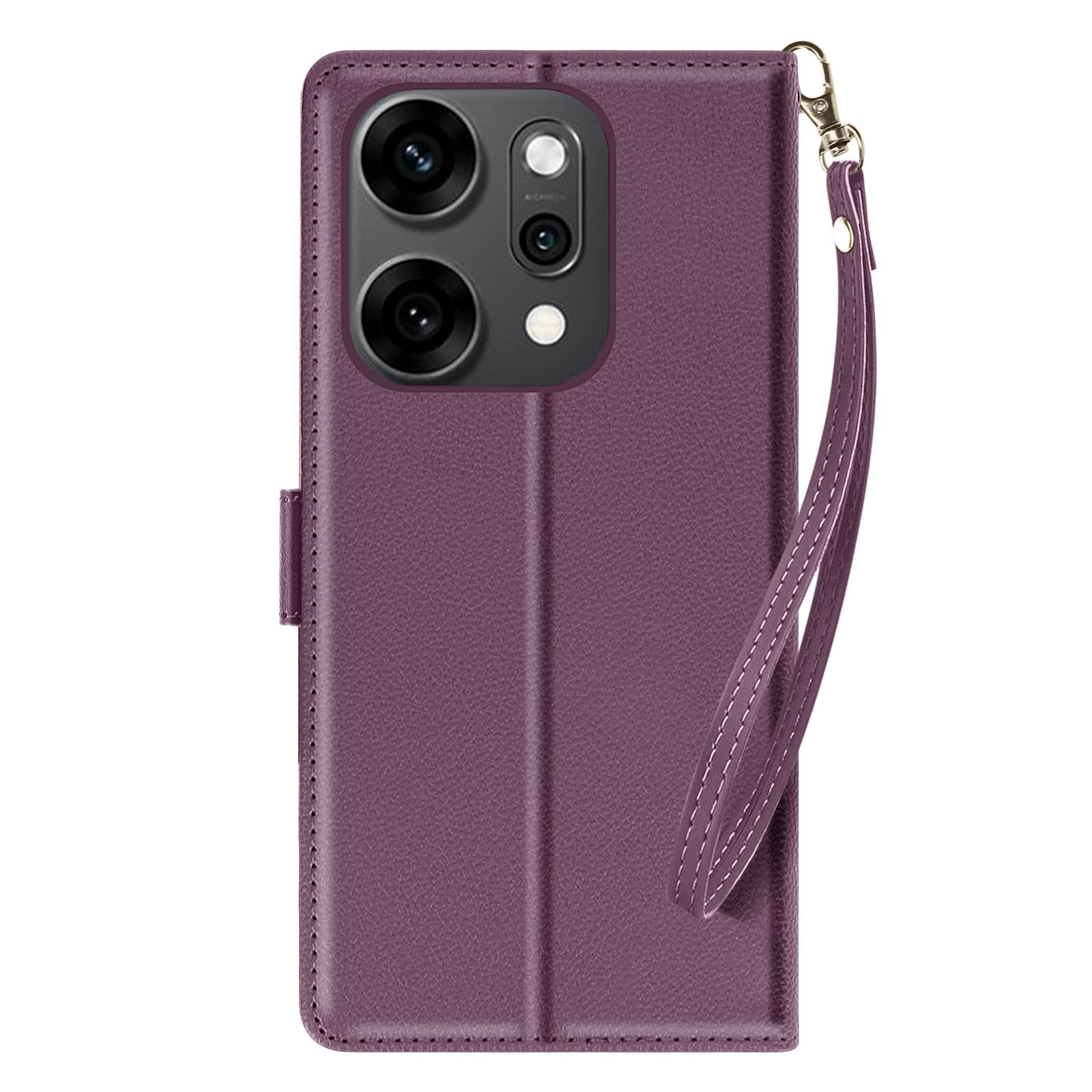 Étui Oppo Reno 14 portefeuille Avizar en simili cuir violet foncé avec dragonne intégrée