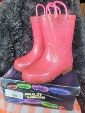 Pink Glitter Kids Rain Boots With Handles - Multi Lights Design - Size 9 - Water