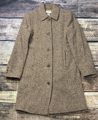 VTG LL Bean Pea Coat Womens Size 10 Wool Tweed Brown Lined