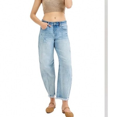 Risen Jeans - High Rise Slouchy Crop Barrel Distressed Jeans 26