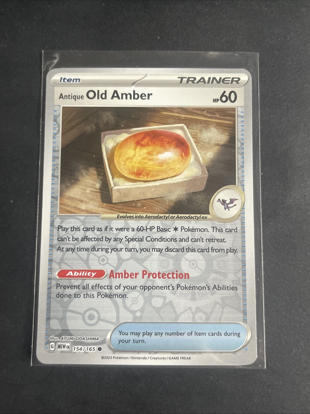 Antique Old Amber 154/165 Common 151 Pokemon Reverse Holo NM