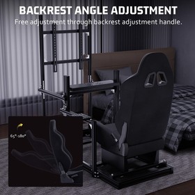 Hottoby 3060 Aluminum Racing Sim Cockpit Stand With Black Seat TV Stand Logitech