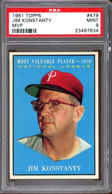 1961 Topps Baseball #479 Jim Konstanty MVP PSA 9