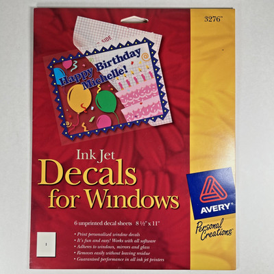 Avery #3276  Ink Jet Decals For Windows -6 unprinted sheets 8.5'' x 11'' - New