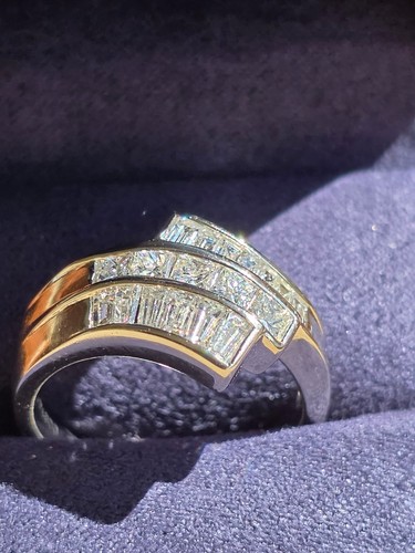 1.5 Ctw Natural Diamond Baguette & round Band Ring PT900 Platinum Wide Estate 