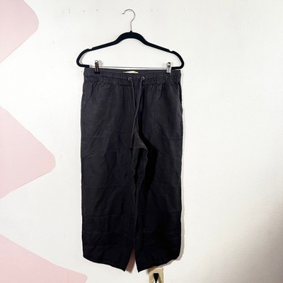 C&C California Wide Leg Pants Womens Large Gray Linen Blend Drawstring Pockets