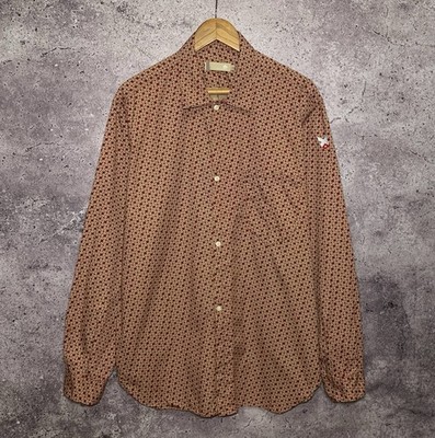 Thomas Burberry Vintage Men s Red Cotton Monogram Button Down Shirt Size XL