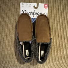 Dearfoams Men's Moccasin Slippers Memory Foam Faux Suede Brown US Size 9-10