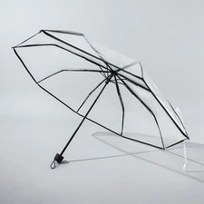 Transparent Folding Non-automatic Umbrella Men Ripple Edge Black Business Rain U