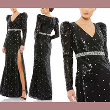 NWT Mac Duggal [ 4 ] 10736 Sequined Faux Wrap Puff Sleeve Trumpet Gown #S1106