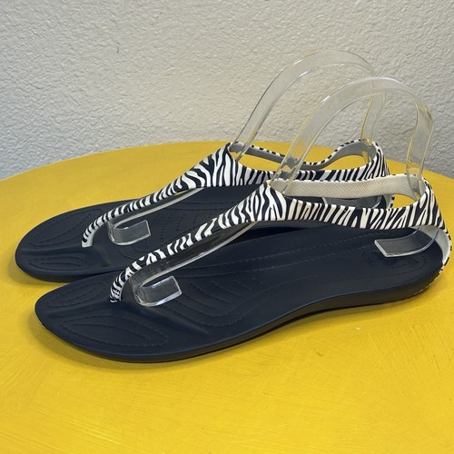 Crocs Sexi Flip Sandalen Damen 9 Zebra Komfort Riemen Barfuß minimalistische Schuhe