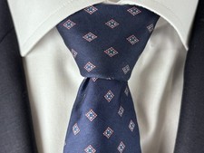 Geoffrey Beene Slim Men's Navy Blue Pink White 100 Silk Tie Italian Made