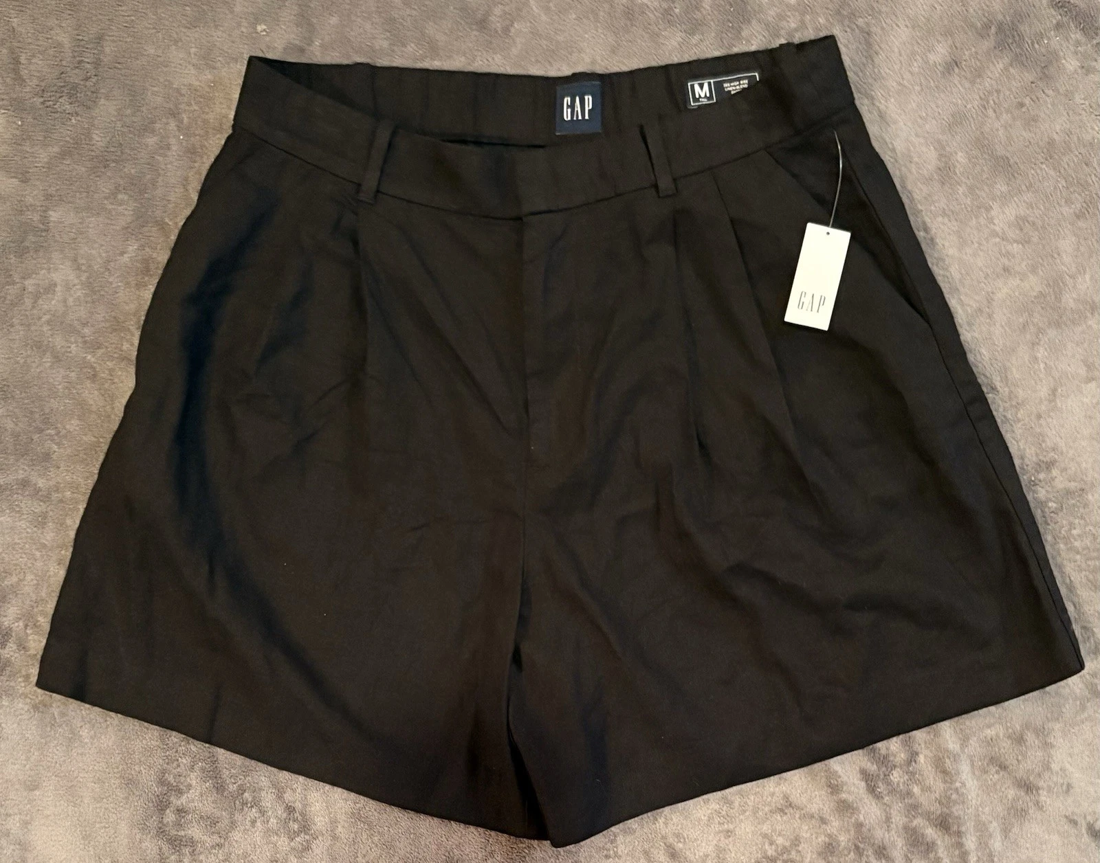 NEW w/ Tags GAP Linen Blend High-Waisted Pleated Shorts Black Size M