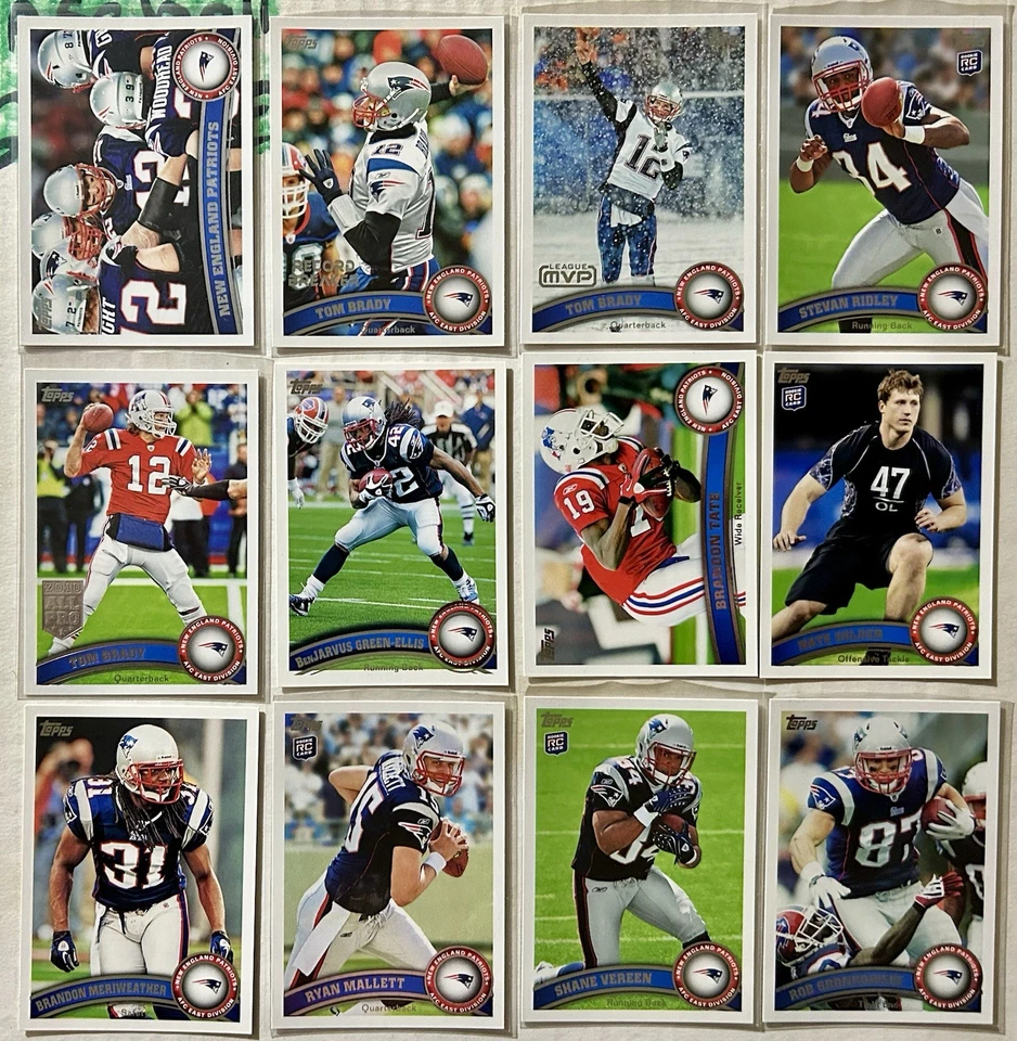 Equipo de 22 cartas Topps New England Patriots 2011 con Logan Mankins, dorado, ¡3 Bradys! Foto 3 de 4