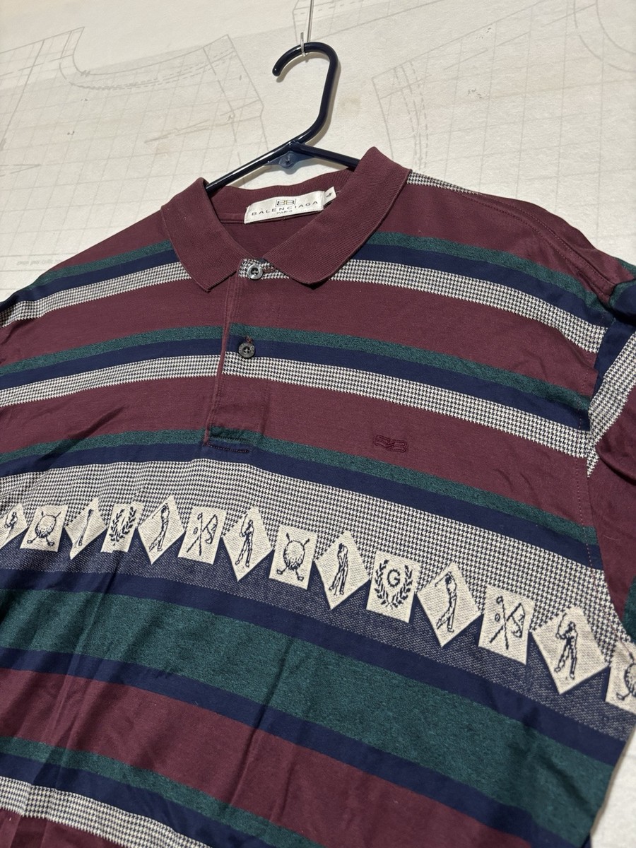 Vintage 90's Balenciaga Paris Striped BB Logo Long Sleeve