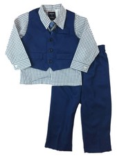 Infant Boys 4 Piece Navy Blue  White Suit Dress Up Outfit With Tie  Vest 24m