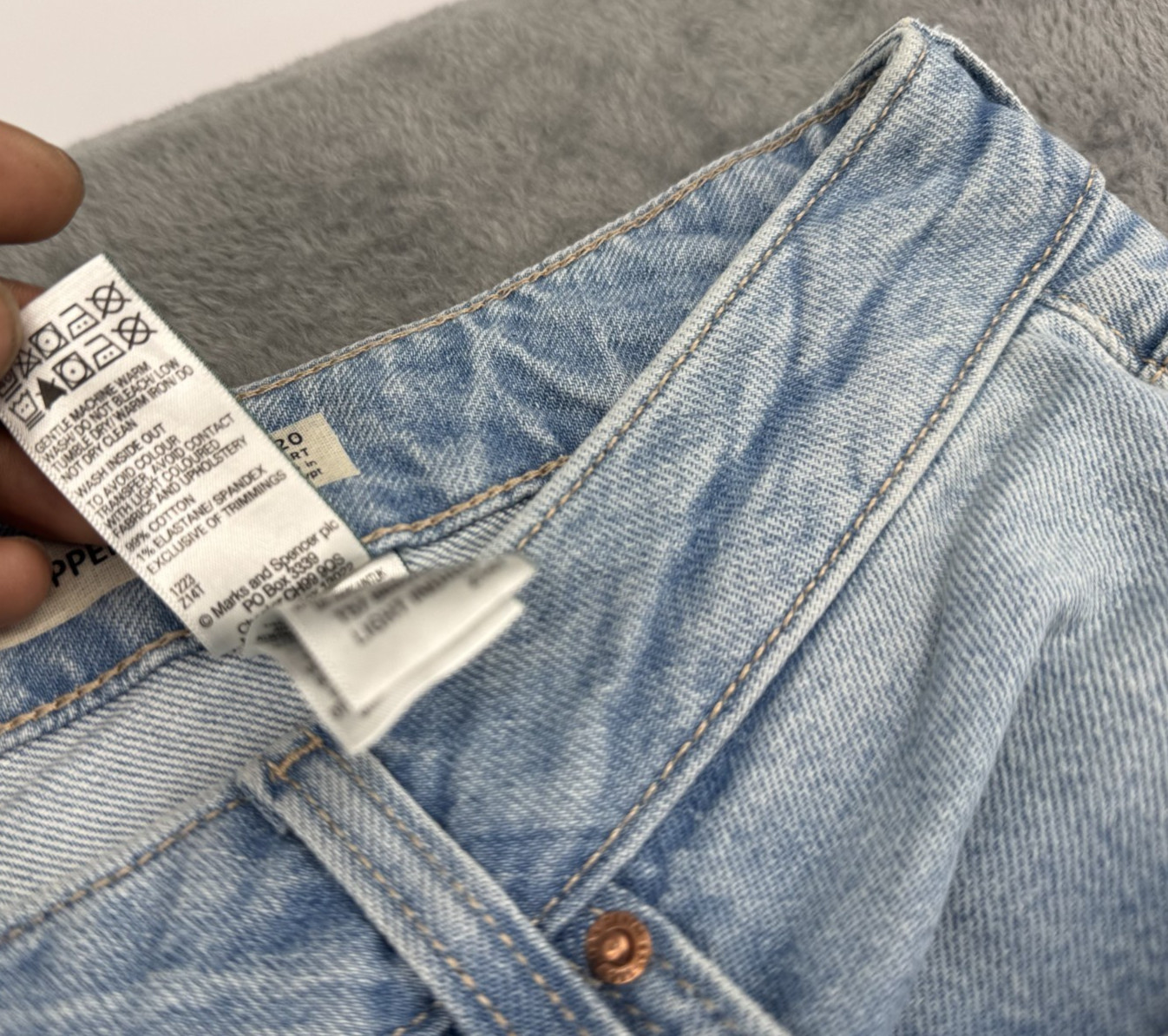 M&S Collection Cropped Slim Jeans UK 20 Short Light Indigo Blue Stretch Denim image 10