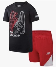 New Balance Boys 2 Piece Performance Short Set, Black Red Size 12, New With Tags