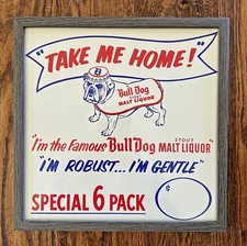 1950's BULL DOG Stout Malt Liquor Framed Lithograph Beer Sign ~ Grace Bros., CA
