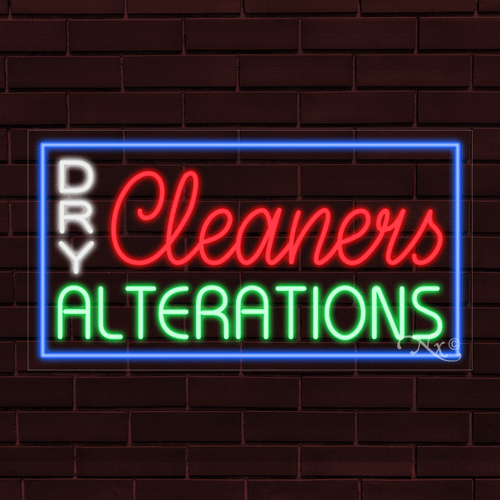 NEW "DRY CLEANERS ALTERATIONS" w/BORDER 33x18x1 INCH LED FLEX INDOOR