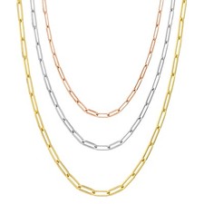 Paperclip Chain 14K Solid Gold Minimalist Rectangle Long Link Necklace 2.6-5mm