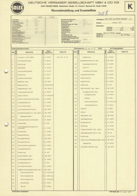 Datenblatt Einstelldaten Solex 36-40 PDSI Vergaser - Mercedes 200 / E15760