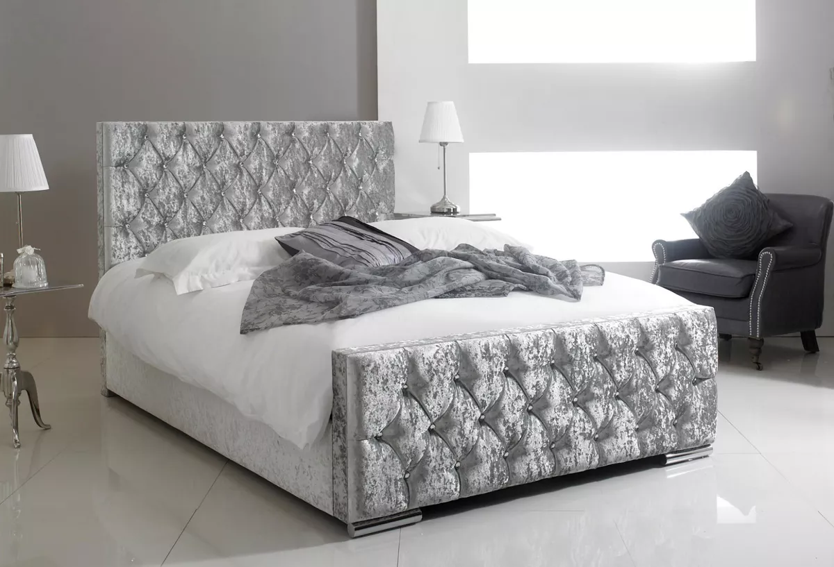 FLORIDA DIAMOND CRUSHED VELVET BED FRAME 3FT 4FT6 DOUBLE 5FT KINGSIZE SALE ON