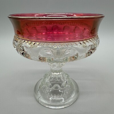 Vtg Indiana Kings Crown Ruby Red Flash Pedestal Compote Candy Dish Bowl 5.25''