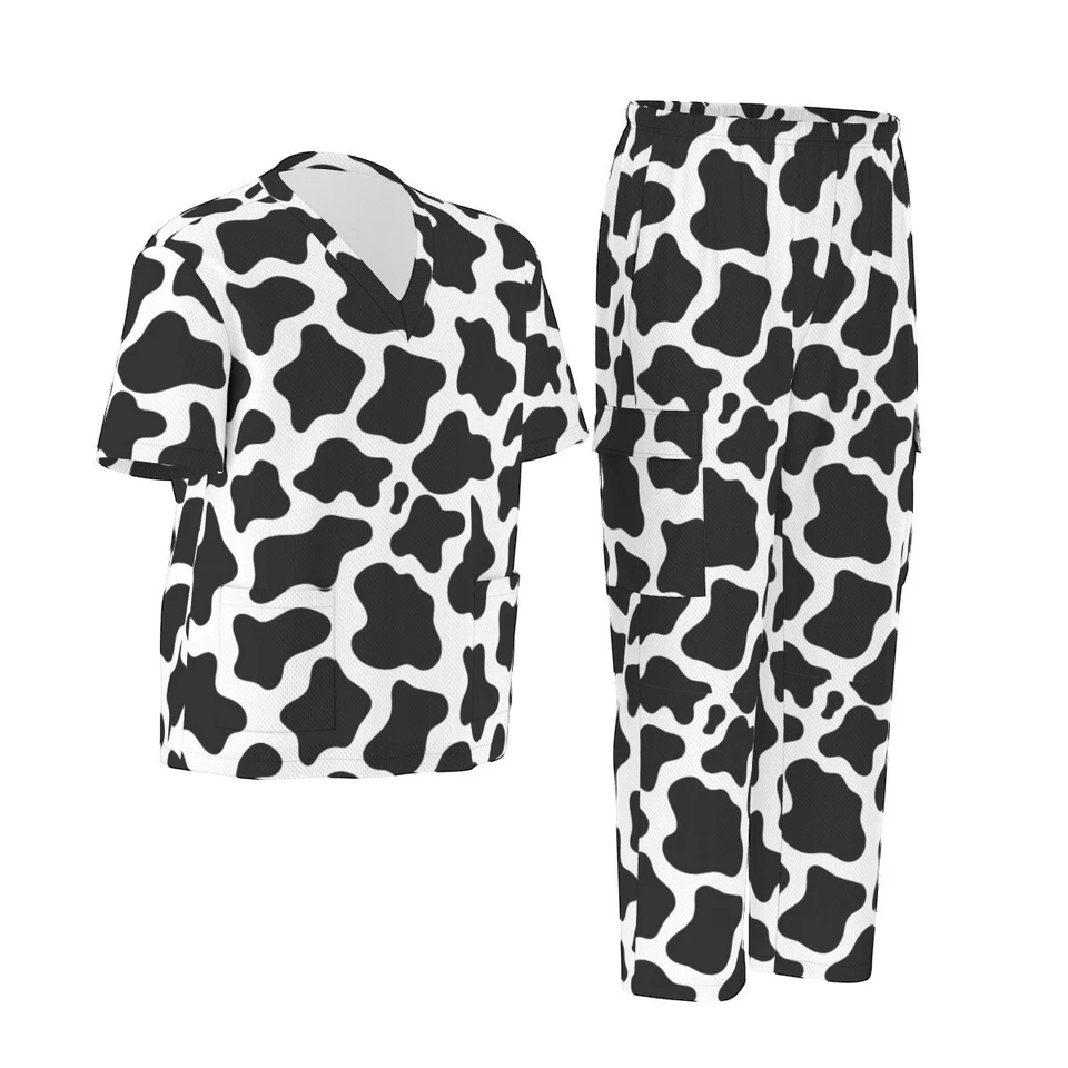 Cow Print Scrubs Nursing Scrub Set Cow Pattern Hospital Scrubs - Image 3 of 4