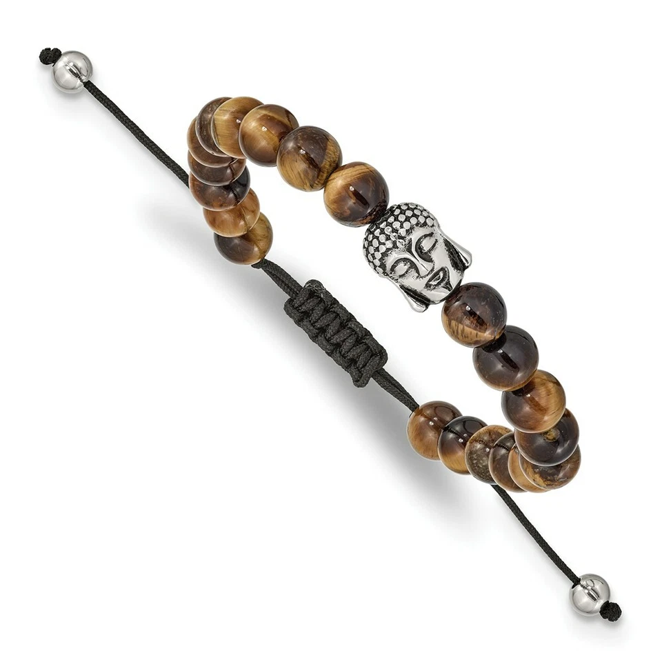 Pulsera ajustable de acero inoxidable pulido ojo de tigre Buda