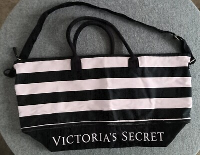 Victoria's Secret Black and Pink striped large weekender bag New Without Tags