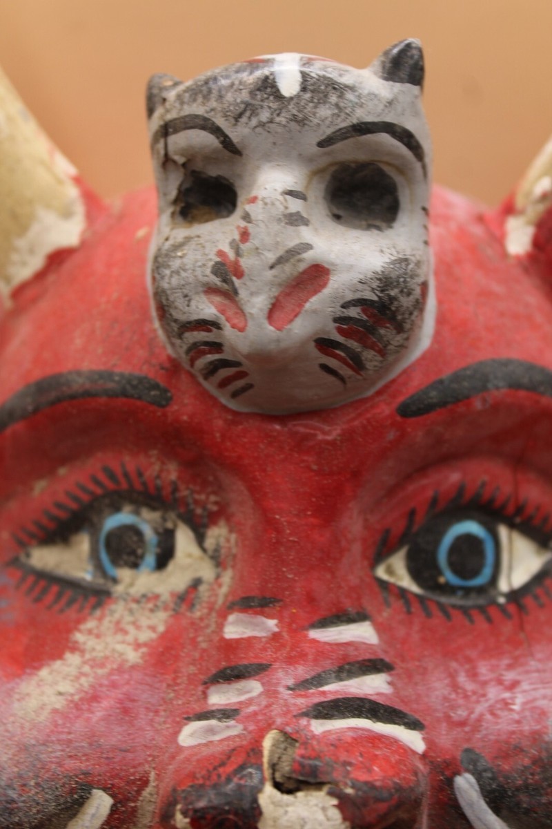 Masque Ancien Mexicain En Bois Lengua Del Diable - Artisanat Traditionnel Du Michoacán