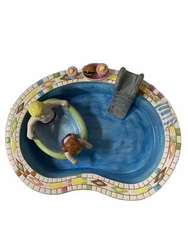Vintage Take A Dip Chip & Dip Large Serving Bowl Set w/ Swim Pool w/ Kids - Picture 3 of 8