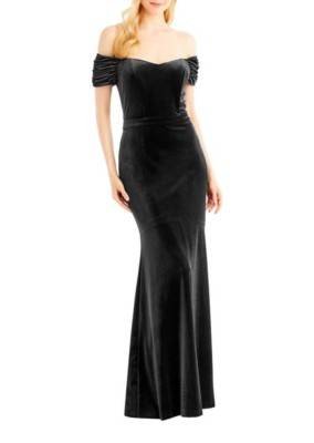 NICOLE MILLER ~ Black Velvet Cold Shoulder Short Sleeves Formal Gown 0 NEW  $248 | eBay