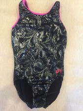 Womens Adult GK ELITE Dance Gym Black Silver Design Shimmer LEOTARD Sz M