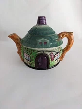 Vintage Ceramic Tea Pot Lidded, Cottage House, Maruhon Ware, Japan Hand Painted 