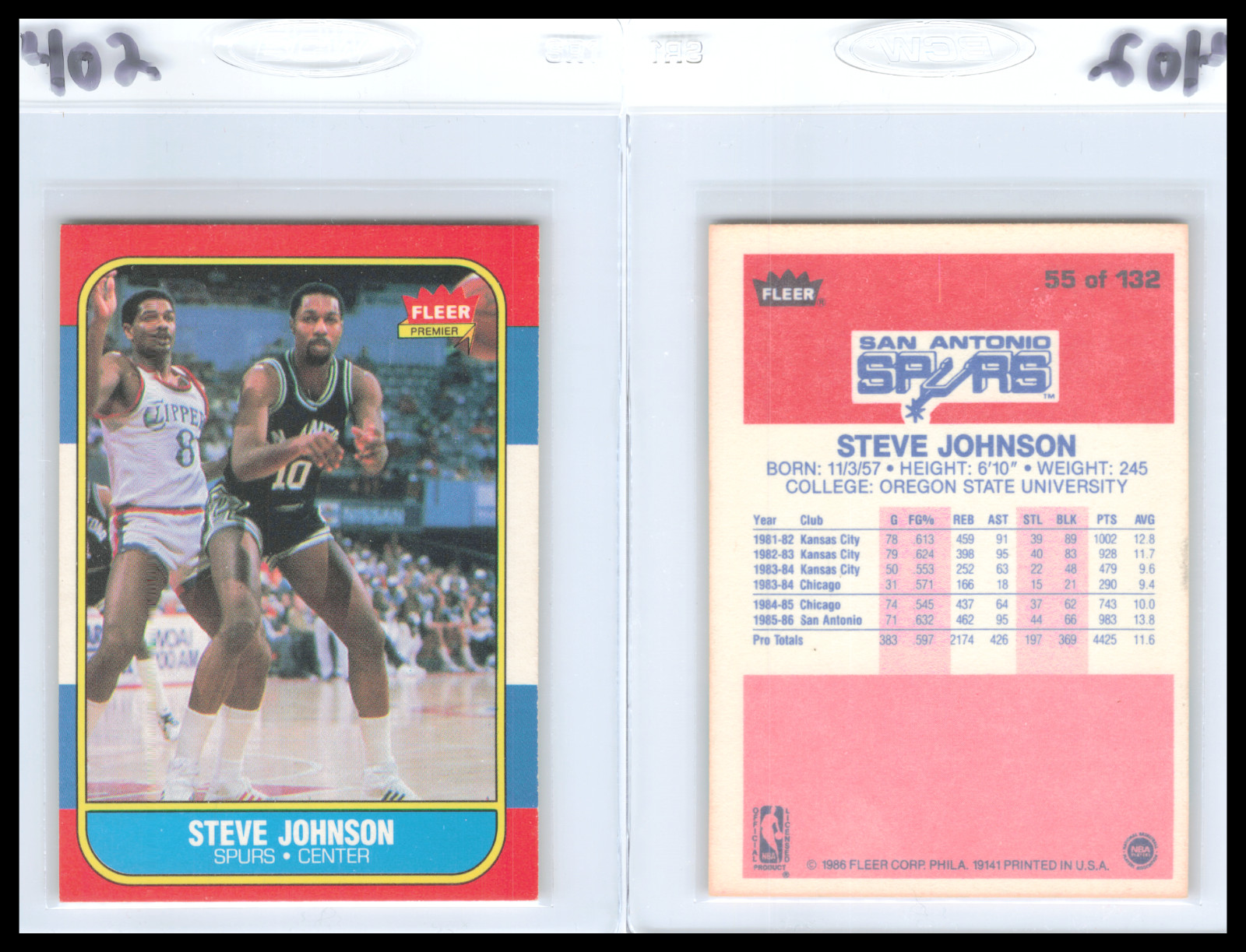 1986 Fleer Basketball #55 Steve Johnson San Antonio Spurs - EX        402
