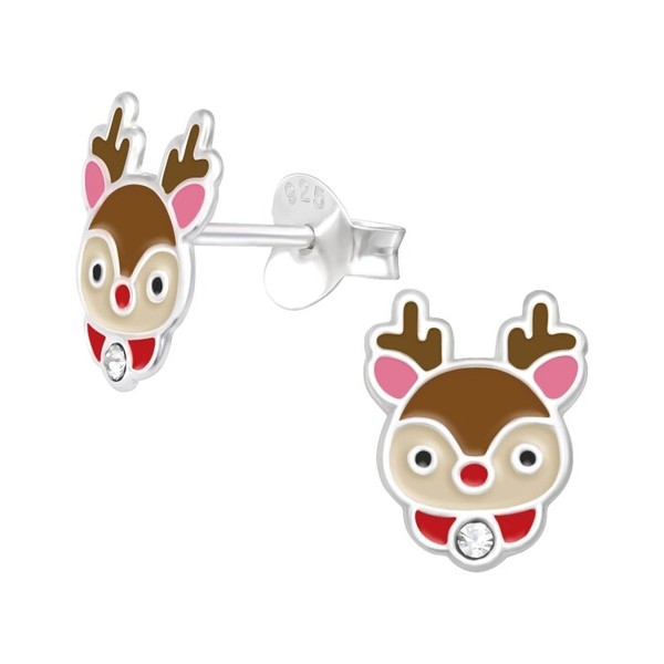 1 Paar Ohrringe Ohrstecker 925 Sterling Silber Rentierkopf Mit Kristall-image