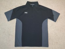 NWT Under Armour Boys Squad Short Sleeve 1/4 Zip Pullover, Black/Gray, Sz L