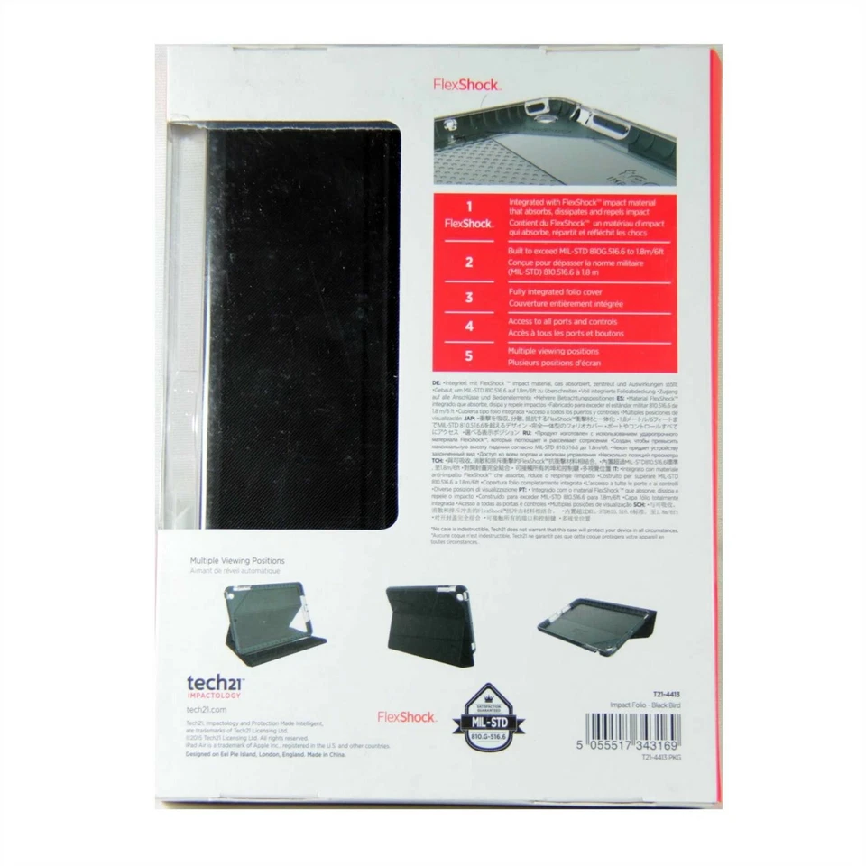 TECH21 CASE FOR IPAD MINI 3 2 1 FOLIO IMPACT FOLIO AUTO WAKE BLACK BIRD T21-4413 - Image 2 of 2