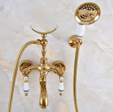 Gold Color Brass Wall Mount Bathtub Faucet Hand Held Shower Filler Mixer Tap